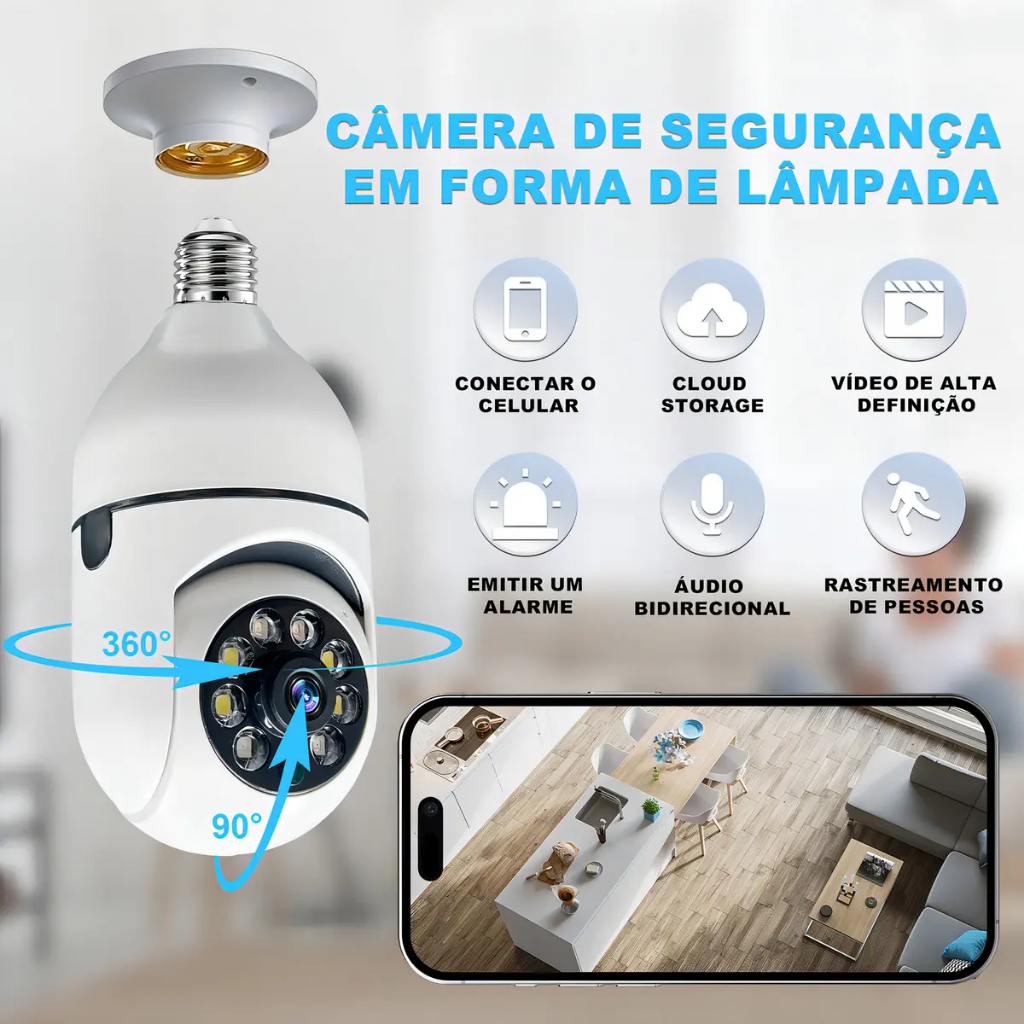 Câmera De Segurança Doméstica E27 HD , Suporta Conexão De APP E Armazenamento Em Nuvem