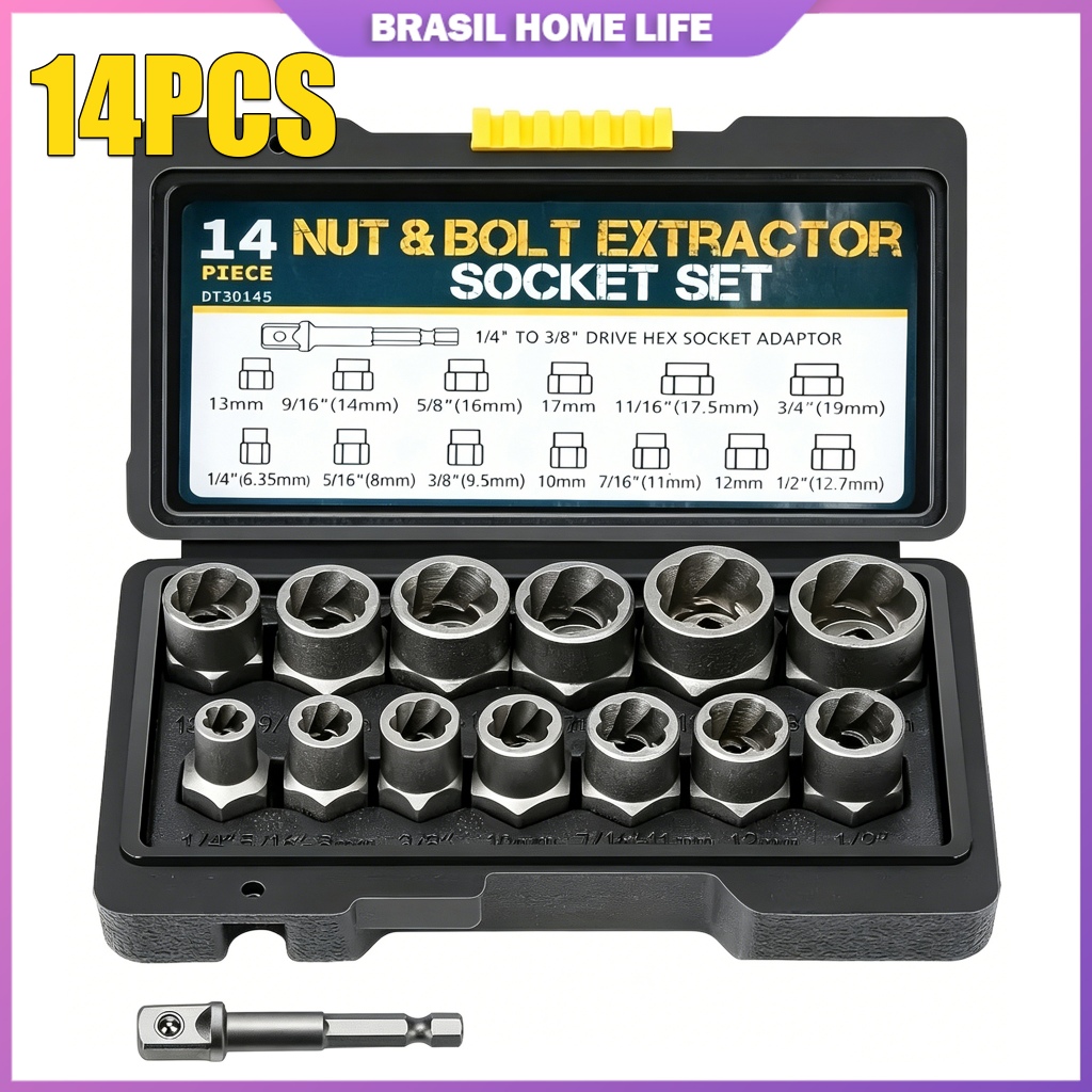 Kit 14 Extratores de Impacto para Parafusos e Porcas Quebradas Manutenção Automotiva