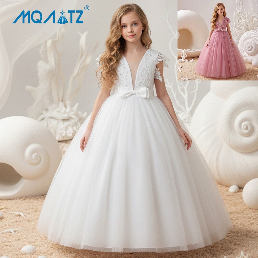 MQATZ Vestido Longo De Dama De Honra Para Meninas Roupas Infantis Vestidos De Princesa Brancos Elegante ALP695