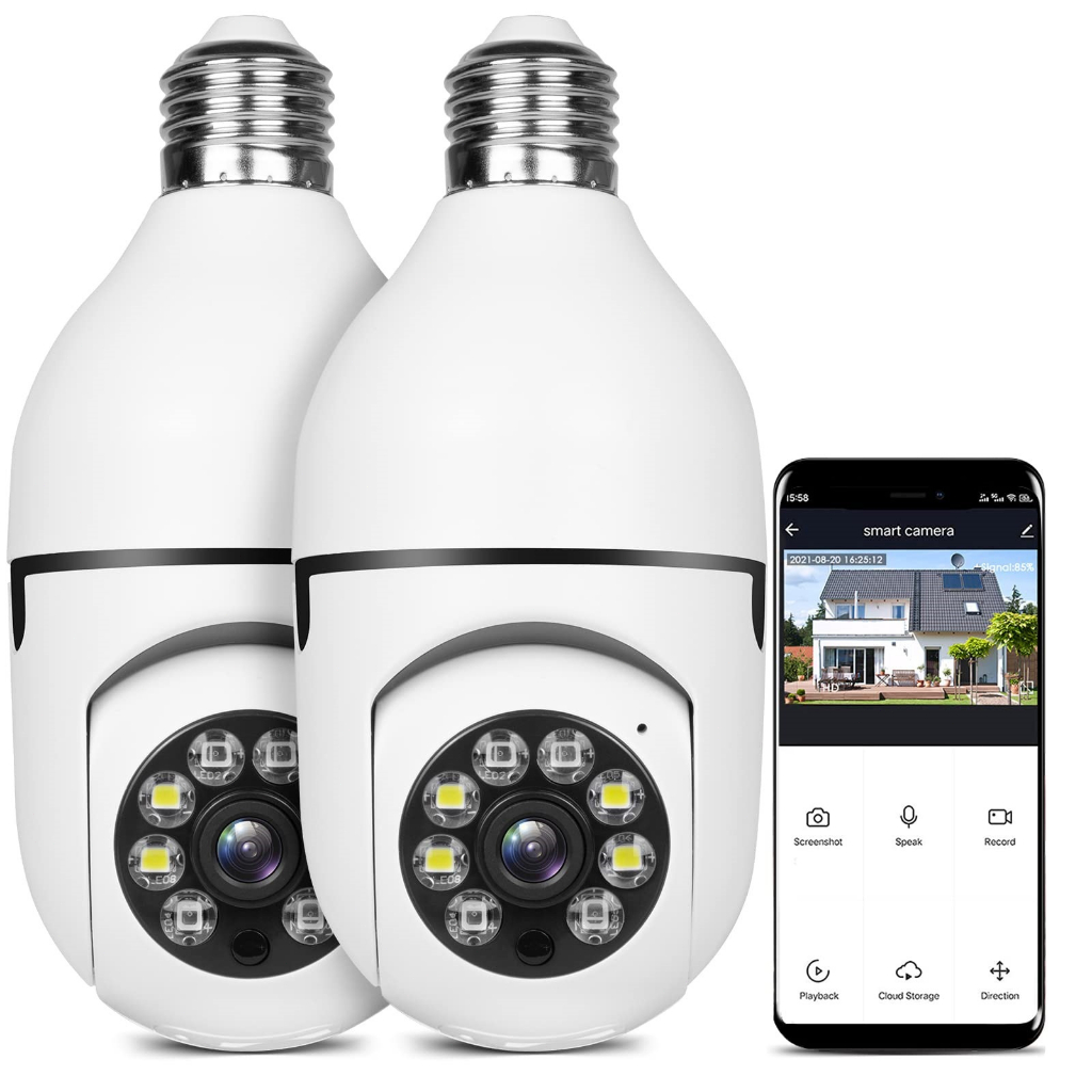 kit CACAM Câmera WiFi Com Lâmpada E27 , 360 ° De Segurança Visão Noturna HD Interna