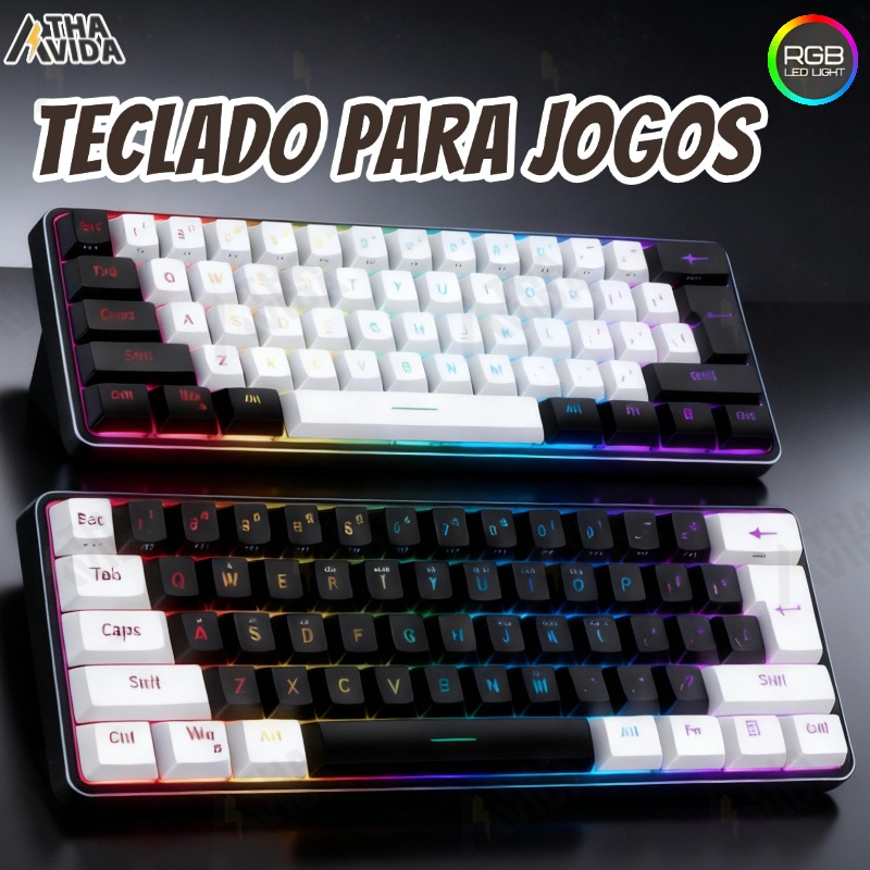 Teclado Gamer RGB Com Fio 61 Teclas Mini Compacto Cabo USB-C Removível Promoção por tempo limitado