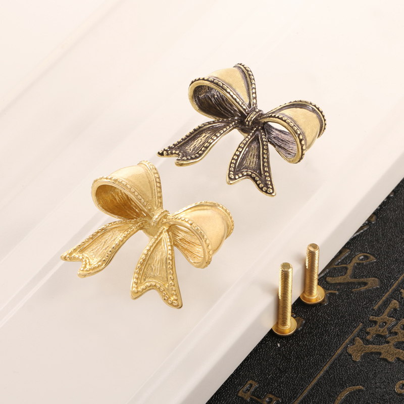 Retro Gravata Borboleta Alça De Bronze Guarda-Roupa Gaveta Ouro Armário Puxa Alças De Cobre Para Móveis Decoração Casa