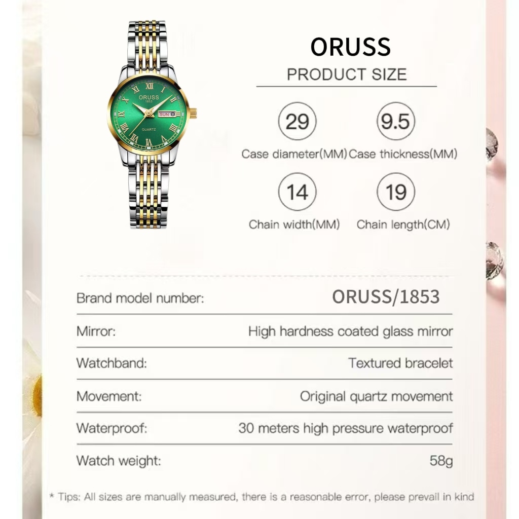 ORUSS Original Feminino Calendário Duplo À Prova D 'Água Luminoso Luxo Relógio de Aço Inoxidável Moda Versão Coreana Rel · foto 2