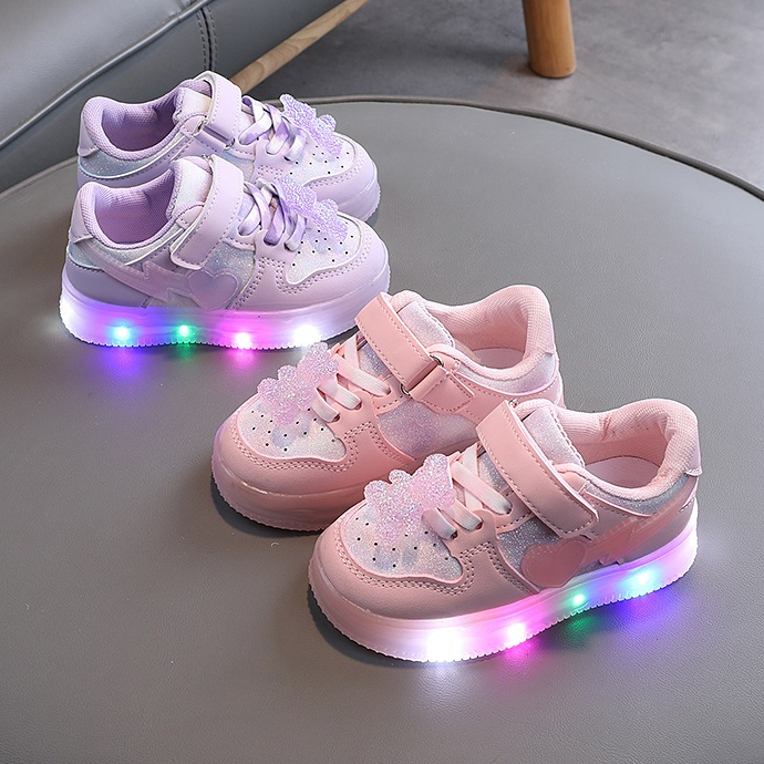 Tênis infantil menina sapatos casuais moda Estudante tênis de corrida Leve e macio LED