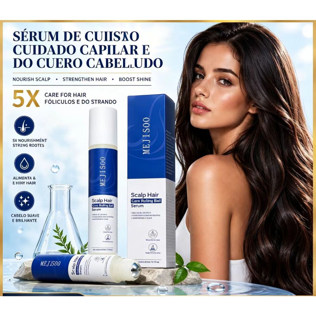 Sérum para Couro Cabeludo com Rolinho Massageador | Fortalece Raízes e Nutre os Fios