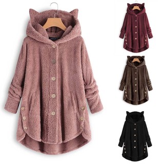 Nova Moda Outono Inverno Feminino Botão Casacos Senhoras Quente Teddy Pelúcia Jaquetas Com Capuz