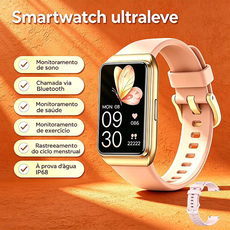 Smartwatch Feminino Esporte H68 Original Saúde da Mulher Tela Amoled À Prova D'água Pulseira Metal/Silicone Frete Grátis