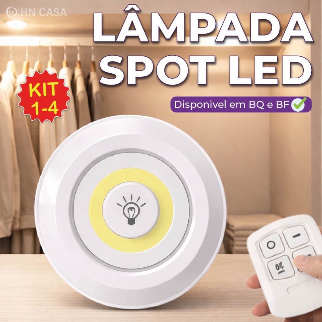Luminária Spot Led Lâmpada sem Fio com Controle Remoto Luz Fria ou Quente