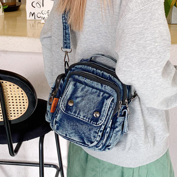 Bolsa jeans elegante, bolsa transversal com vários bolsos, bolsa leve para celular com vários