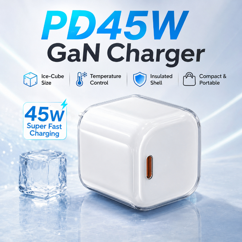 PD45W GaN Carregador Rápido Tipo C USB-De Parede Ice Cube Mini Adaptador De Carga Rápida Com Cabo Para Telefone Tablet A