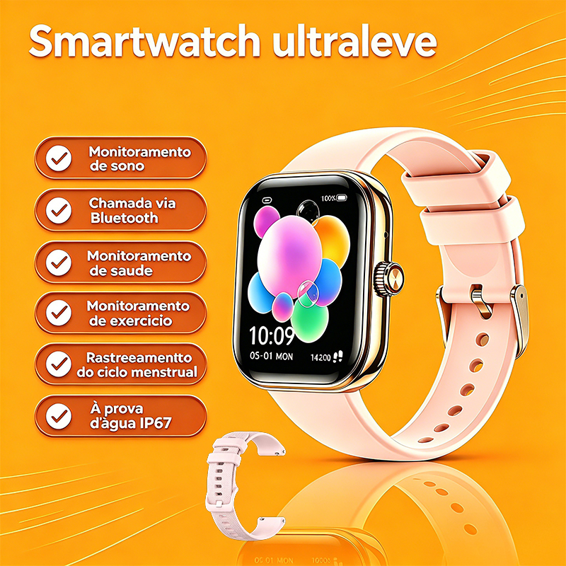 Smartwatch Feminino H10 Fashion Ciclo Menstrual Chamada Bluetooth Medição de Pressão SpO2 IP67 Bateria de 30 Dias