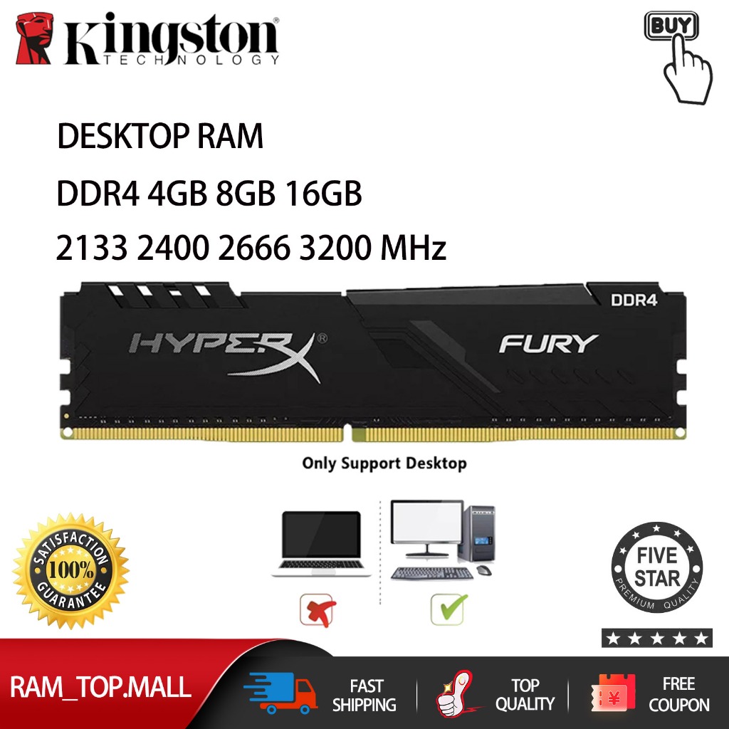 Kingston Desktop RAM HyperX FURY RAM DDR4 4 Gb 8 16 2133/2400/2666/3200 Mhz PC4 DIMM Memória De 288 Pinos