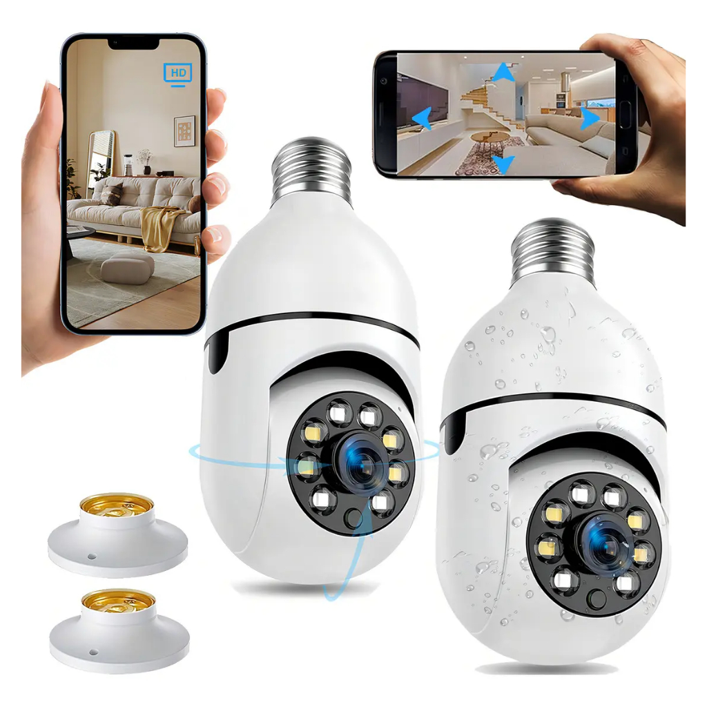 KIT Câmera Lâmpada E27 , WiFi Sem Fio 360 ° Panorâmica De Segurança Residencial Inteligente