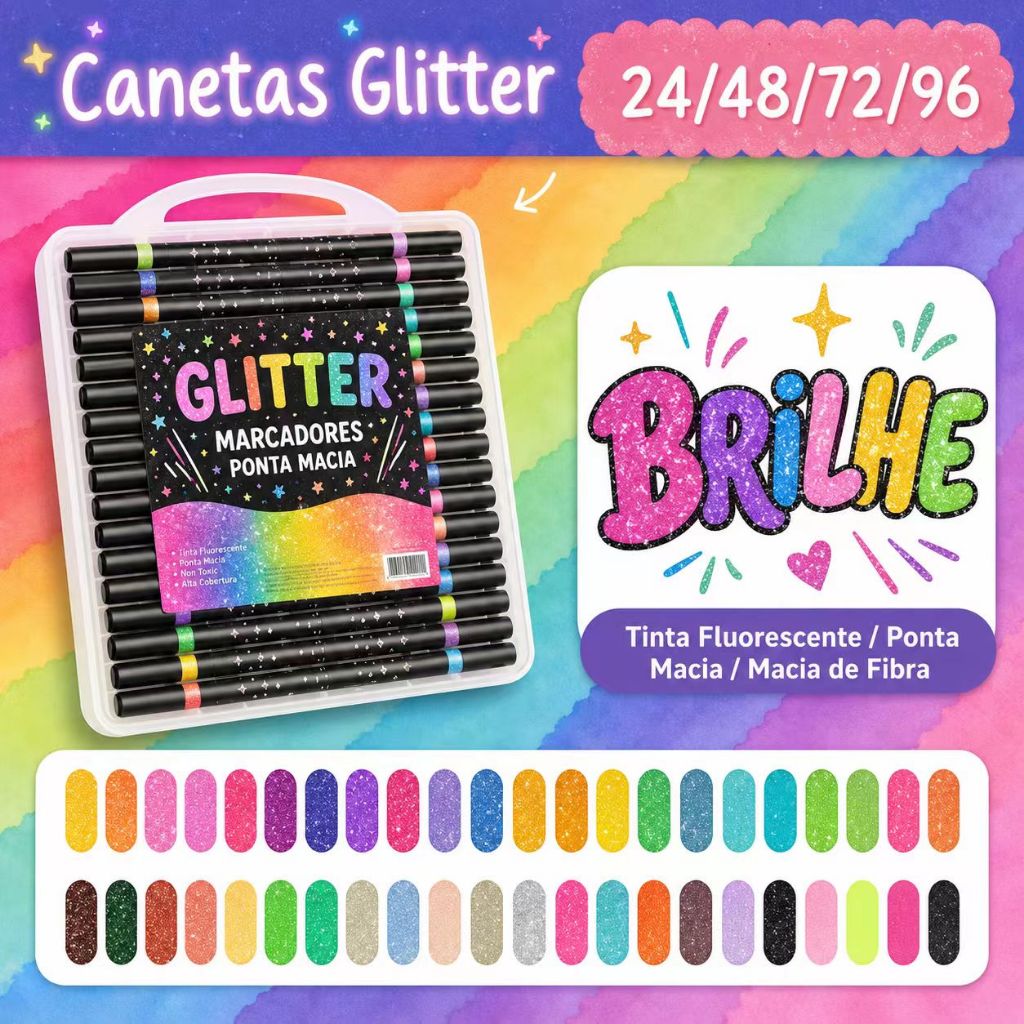 Canetas Acrílicas Glitter Dupla Ponta | O Melhor Presente