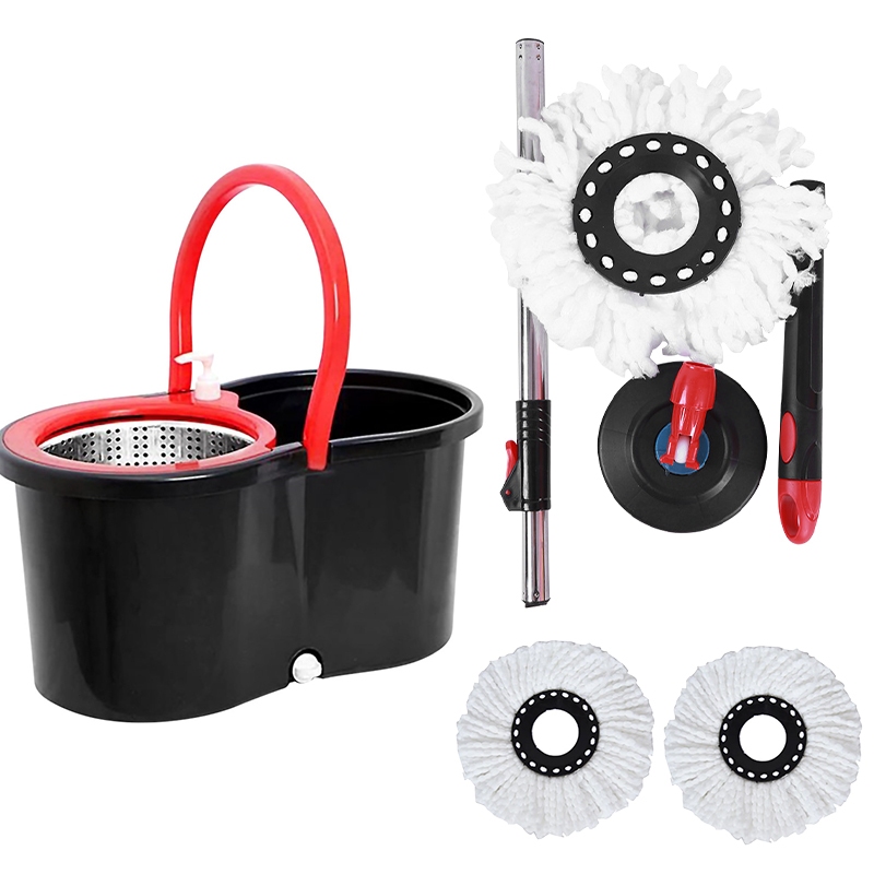 Mop Giratório Profissional Balde com Centrífuga de Aço Inox 14L com 2 Refis e Cabo Reforçado