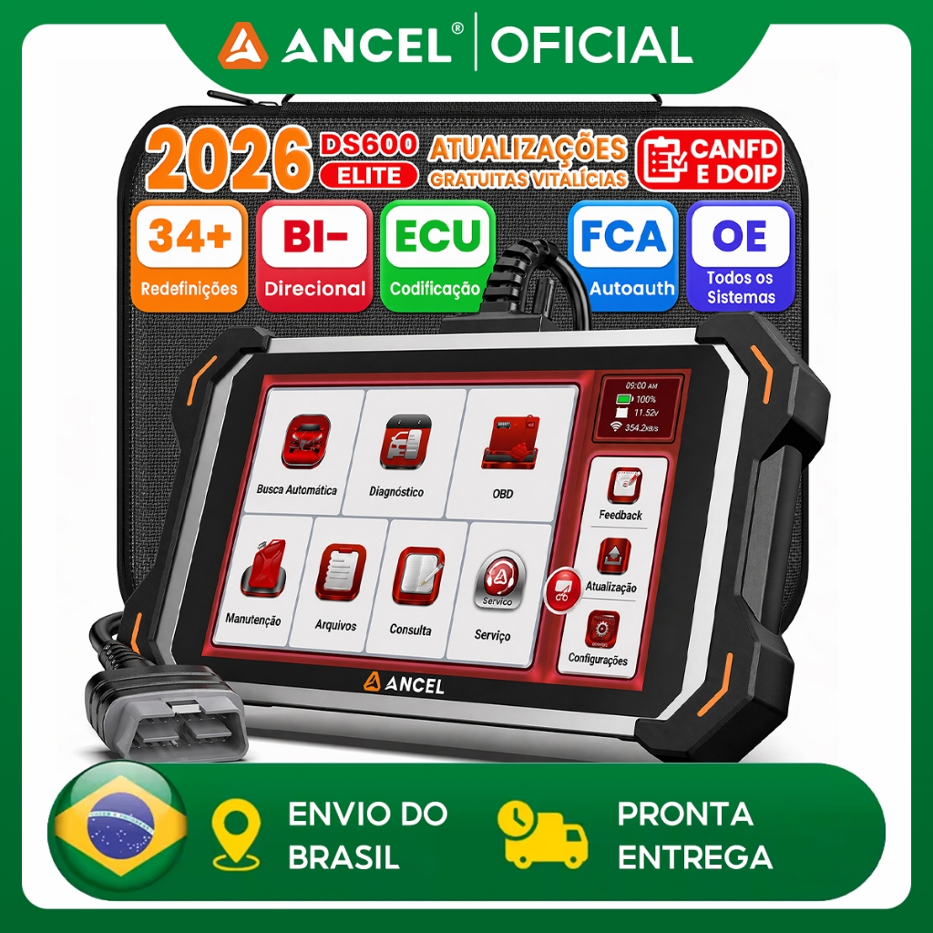 Scanner De Diagnóstico OBD2 ANCEL DS600 Elite Com 34+ Funções De Reinicialização, Codificação ECU Bidirecional
