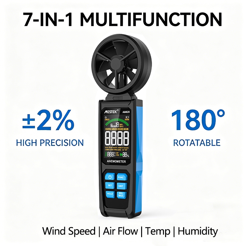 Anemômetro Digital 7 em 1 Portátil Medidor de Velocidade do Ar para Ar Condicionado Clima Industrial