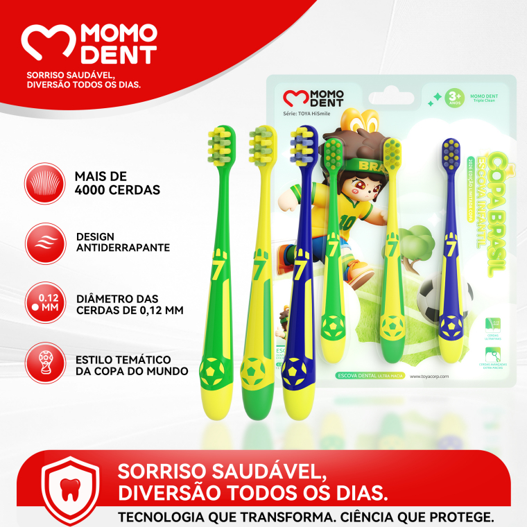 Momodent Escova de Dente Infantil Cerdas Macias para 3+ Anos Edição Limitada Copa do Mundo 2026