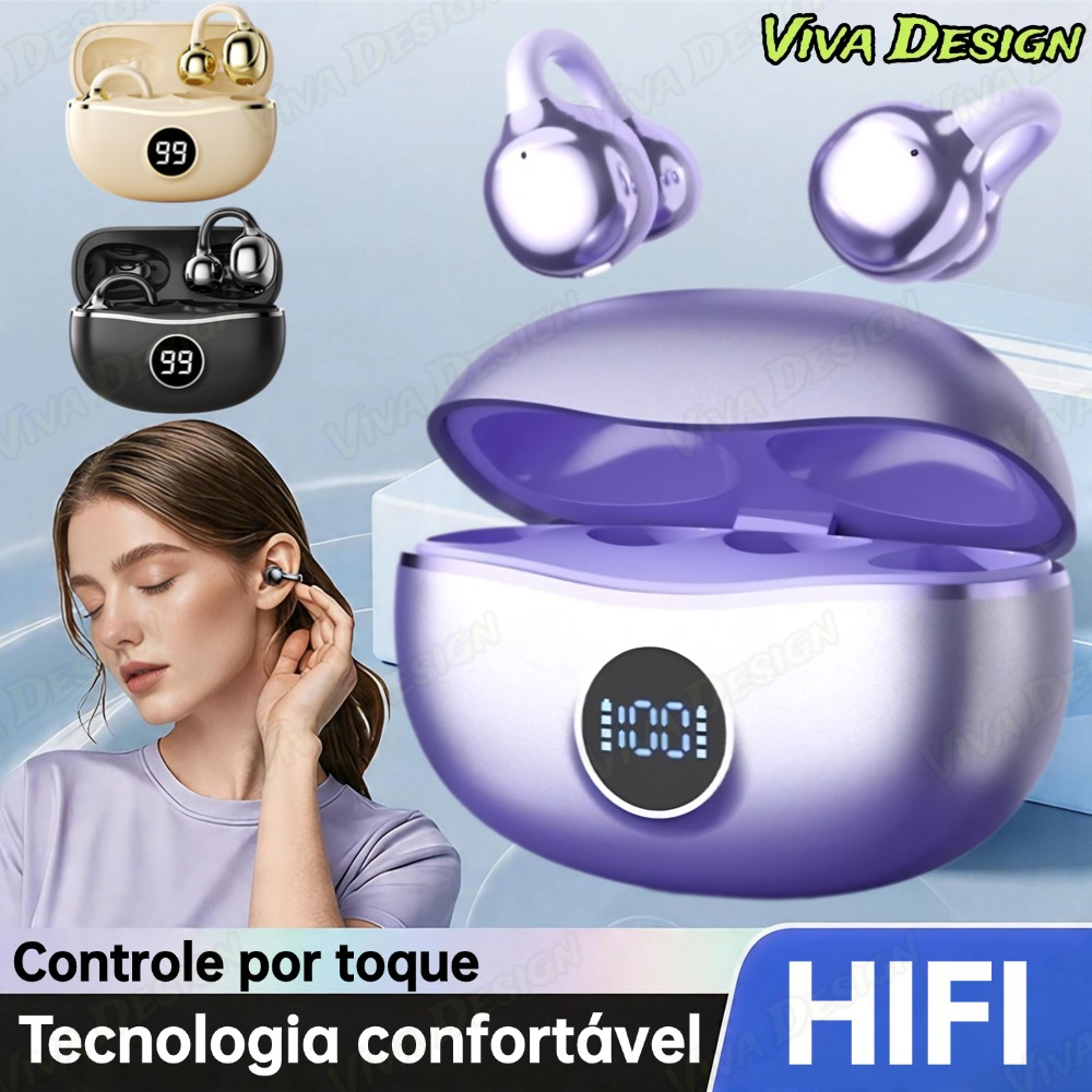 Fones de ouvido com clipe, fones de ouvido Bluetooth, baixa latência, qualidade de áudio sem perdas, condução óssea