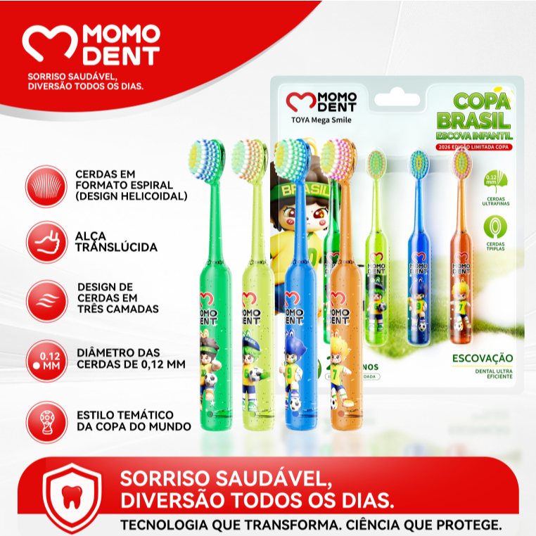 Momodent Escova De Dente Infantil,  4 Peças , 4 Cores,  2 A 6 Anos, Copa do Mundo 2026
