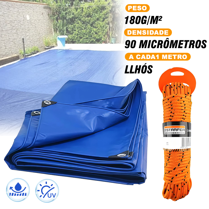 Lona Impermeável Reforçada 3x2 3x3 4x3 4x4 5x3 5x4 6x3 Reforçada Piscina Construção Impermeável Uv + Corda