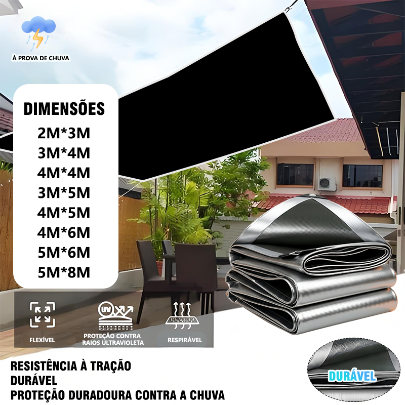 Lona Blackout Cinza Preta Impermeável 300 Micras Grossa 180g/m2