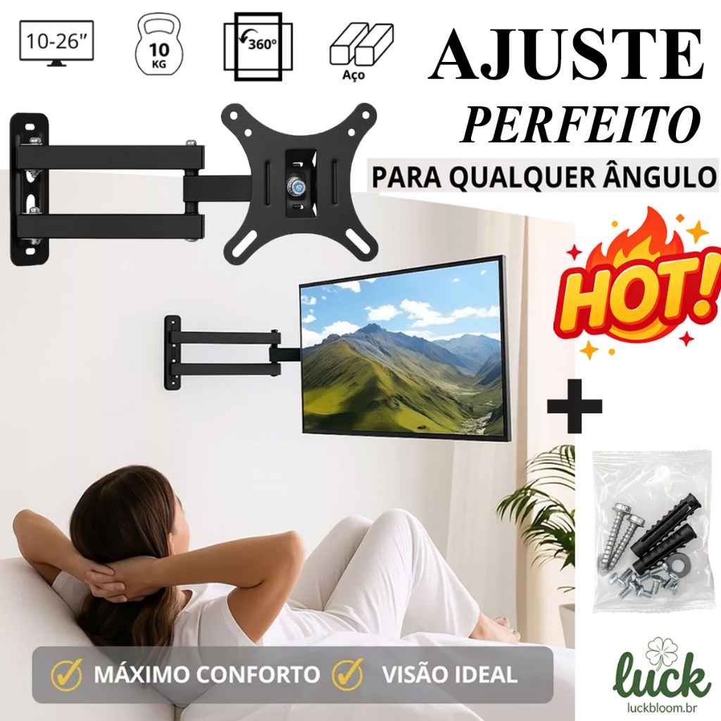 Suporte TV e Monitor Parede Articulado Braço Ajustável Lcd Led Plasma 14-26" VESA 75x75/100x100mm - X100