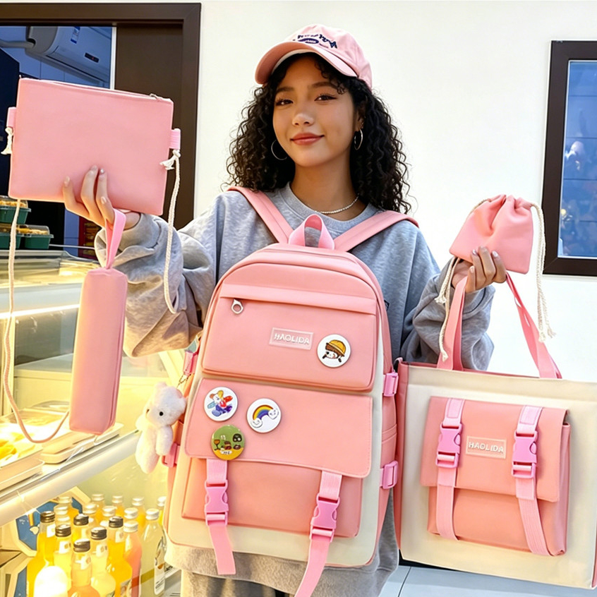 Conjunto de mochila escolar de cinco peças/ideal para viagens escolares e uso diário