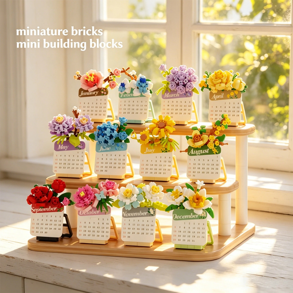 Flor Calendário Moc Bloco De Construção Brinquedos Conjuntos Mini Blocos Conjunto Diy Tijolos Brinquedo Para Crianças Pr