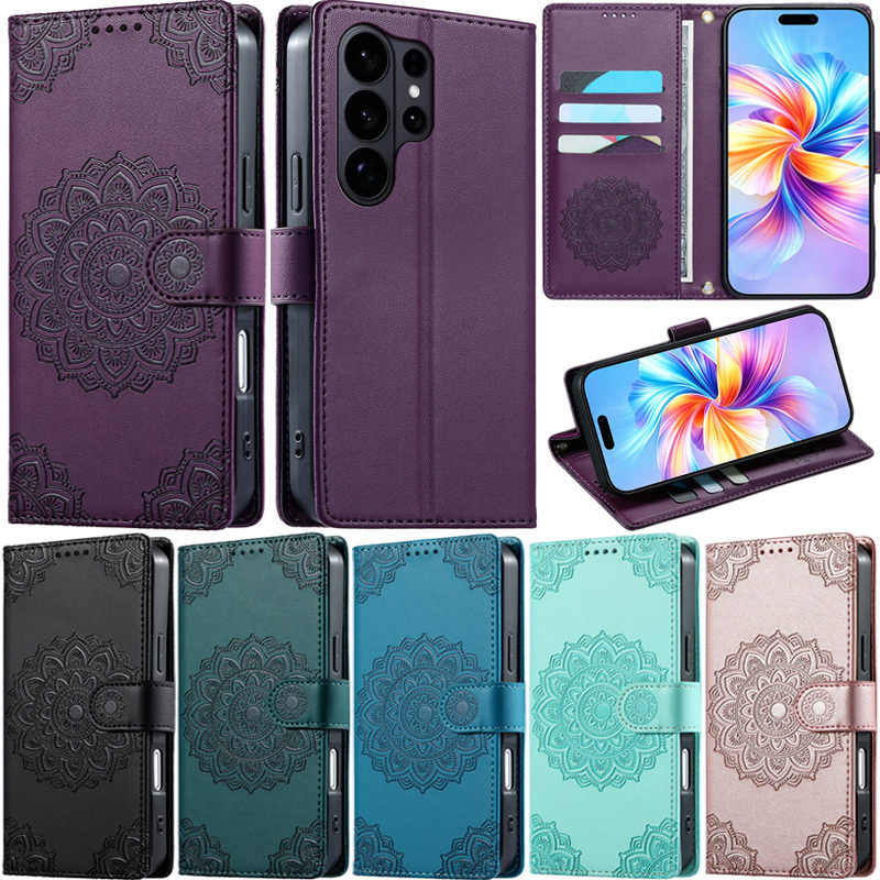 Capa De Luxo Para Samsung Galaxy S26 Ultra S25 FE S24 S24 S25 S26 + S25 + S24 Edge Mandala Pattrren Carteira Slots Cartõ