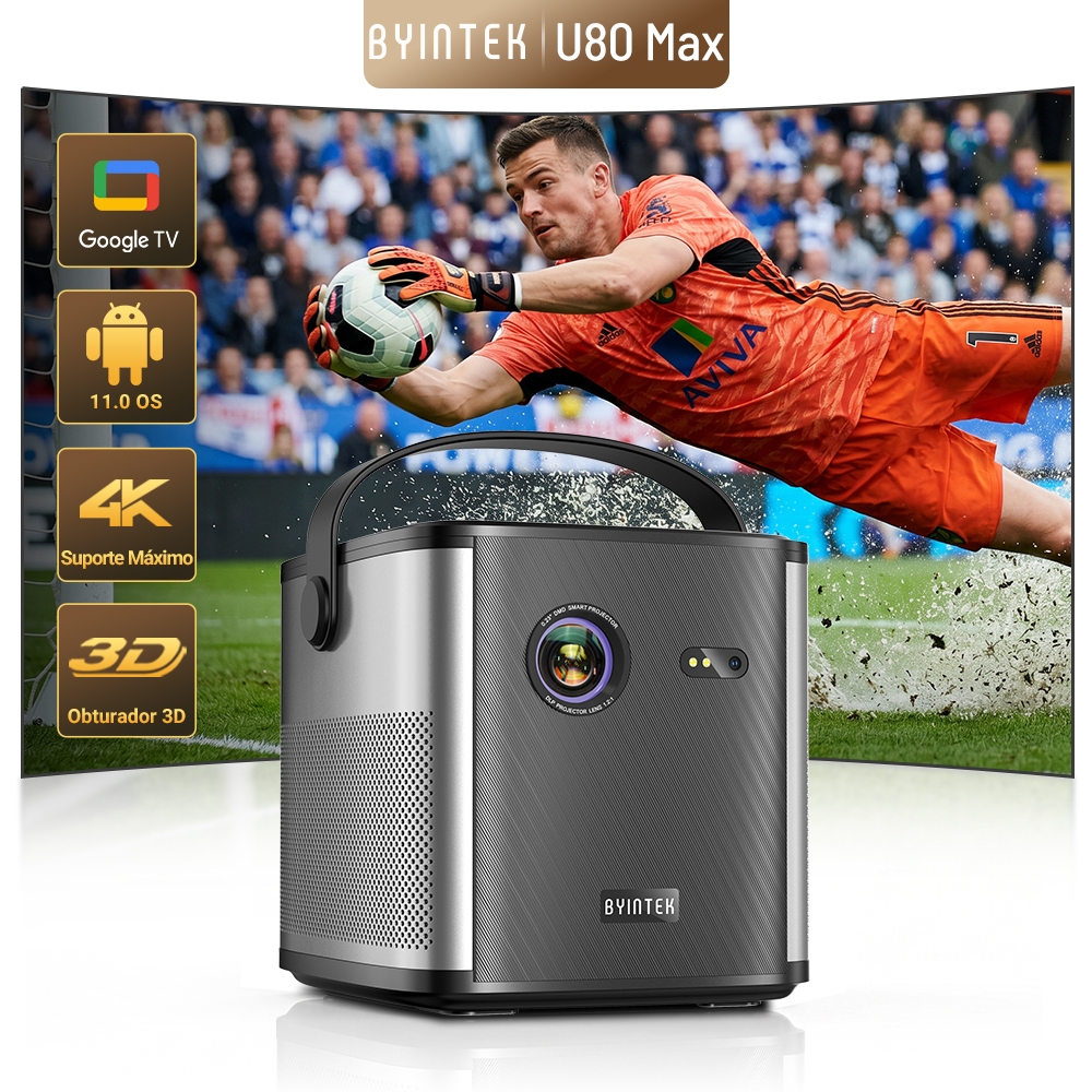 BYINTEK U80 Max Projetor 3D 4K Cinema Android 11.0 WiFi Mini portátil 1080P Home Theater