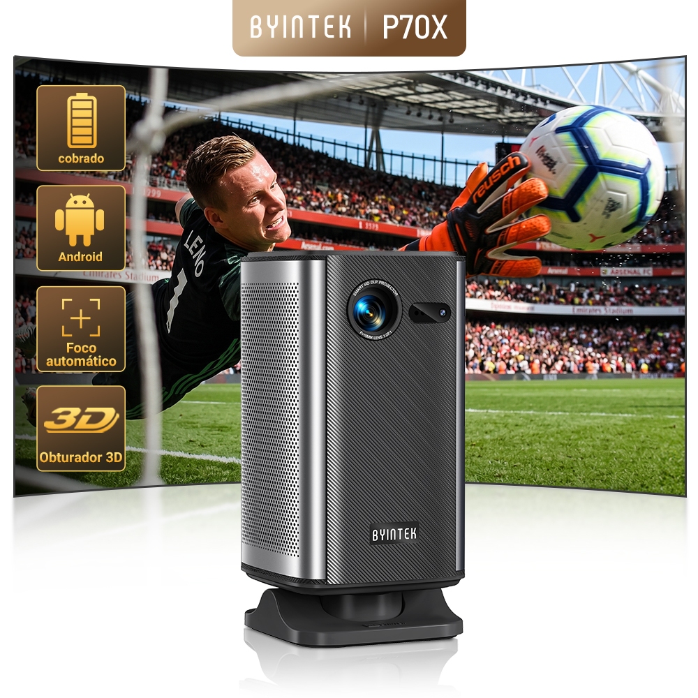 BYINTEK P70X Mini Projetor Portátil Com Bateria Embutida 4K Suporte 3D Wifi Para Filme Ao Ar Livre