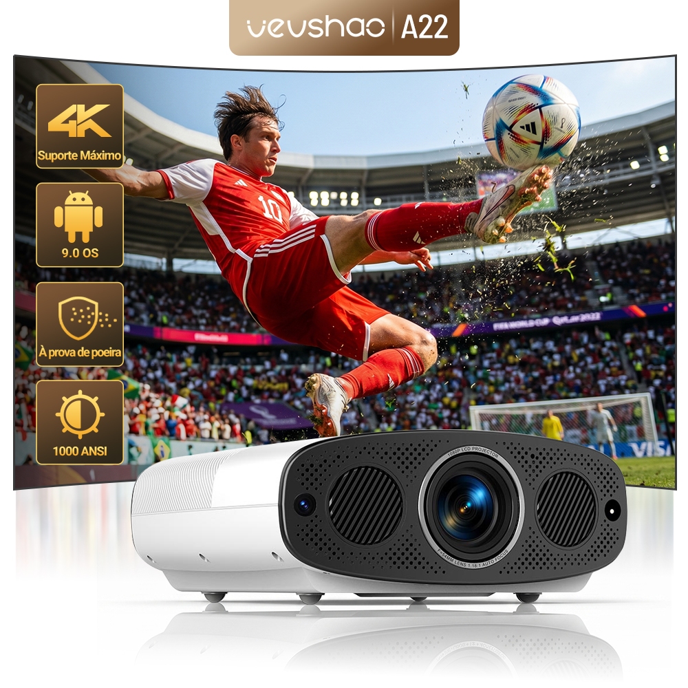 VEVSHAO A22 Full HD 1080P Projetor 4K 1000ANSI Android WiFi Foco Automático 10W * 2 De Home Theater