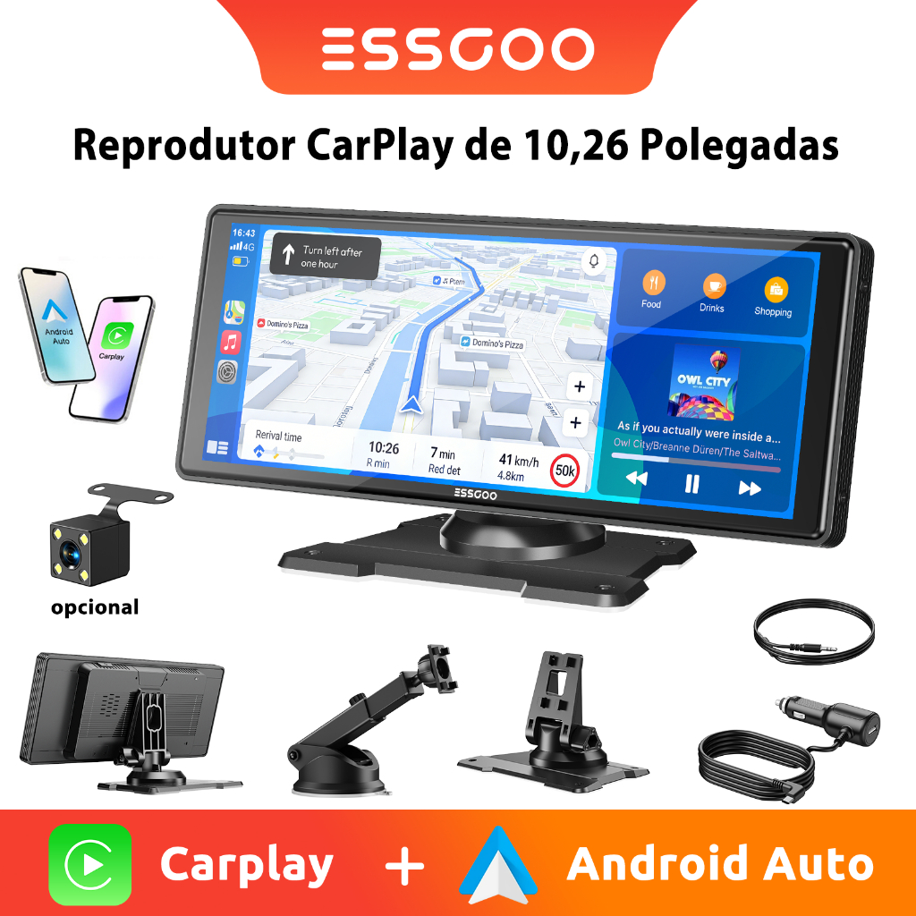 ESSGOO 10.26 " Polegadas Jogador De Carro Portátil Carplay Android Auto Bluetooth Touch Screen Mapas Online Siri/Google
