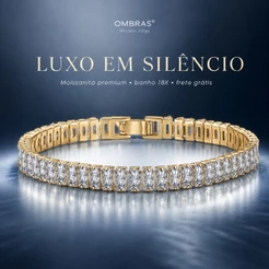 OMBRAS Pulseira Riviera Zircônia Cúbica Banhada a Ouro 18K Não Escurece Feminina 17,5cm 6mm