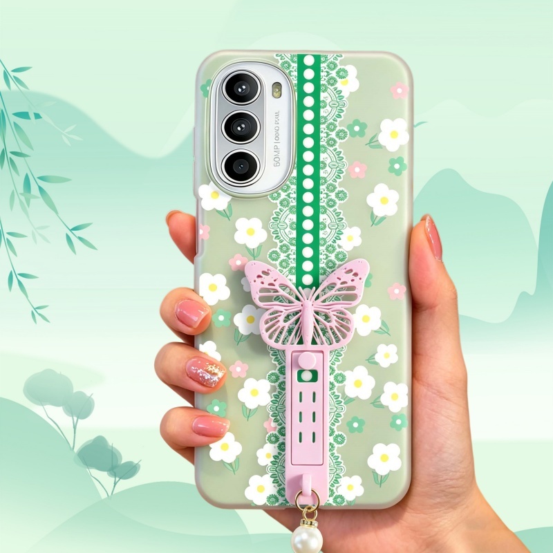 Capa De Telefone Com Suporte De Borboleta E Flor De Renda Motorola Moto G86 Power G85 G84 G82 G75 G73 G66J G64 G62 G60 I