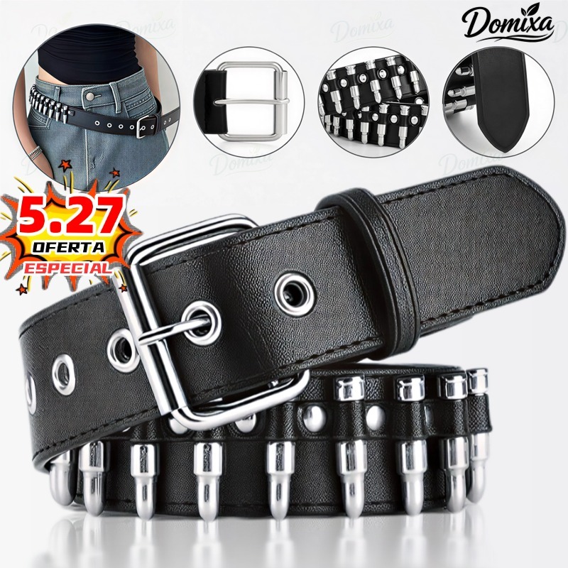 Cinto Unissex Preto Punk Hip-Hop – estilo rock Y2K Bala Fivela De Metal Alça De Cintura Ajustável Para Streetwear-DO