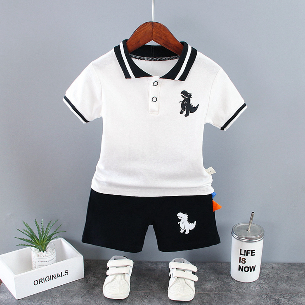 Roupas Para Bebês De Verão Crianças Toddler Sport Boy Short Sleeve Impressão T-shirt Dinossauro Shorts Jeans Infantil