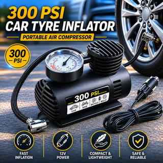 Mini Compressor de Ar de Carro 300psi 12v Adequado para Pneu de Carro Motocicleta Bicicleta Colchão Bola