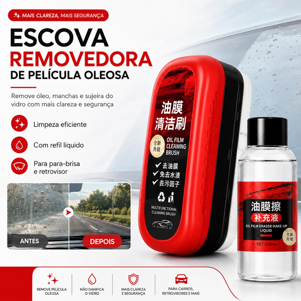 Escova De Limpeza De Filme De Óleo De Vidro De Carro Com Toalha De Esponja 120ml