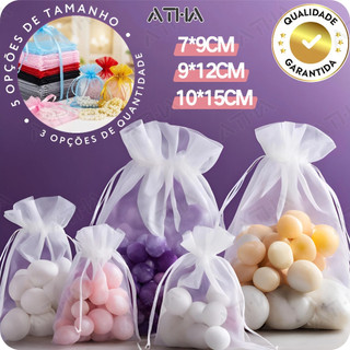 Armazenamento de batom Kit 10/25/50/100 Un Saco Saquinho Organza Tule Saquinho 7x9 9x12 10x15 Branco Festa Casamento