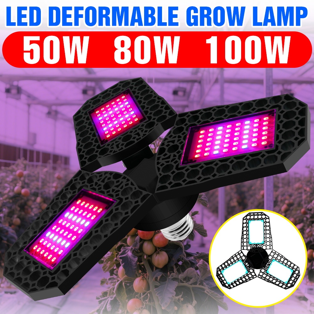 100W E27/E26 LED Grow Light Full Spectrum Green Planta Lâmpada De Preenchimento Deformável 100V/220V 80W Tenda De Estufa