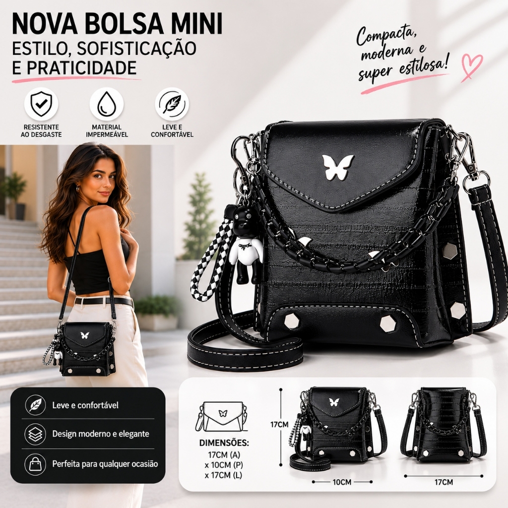 Bolsa Feminina Porta Celular Com Transversal Feminina Passeio Detalhe Borboleta