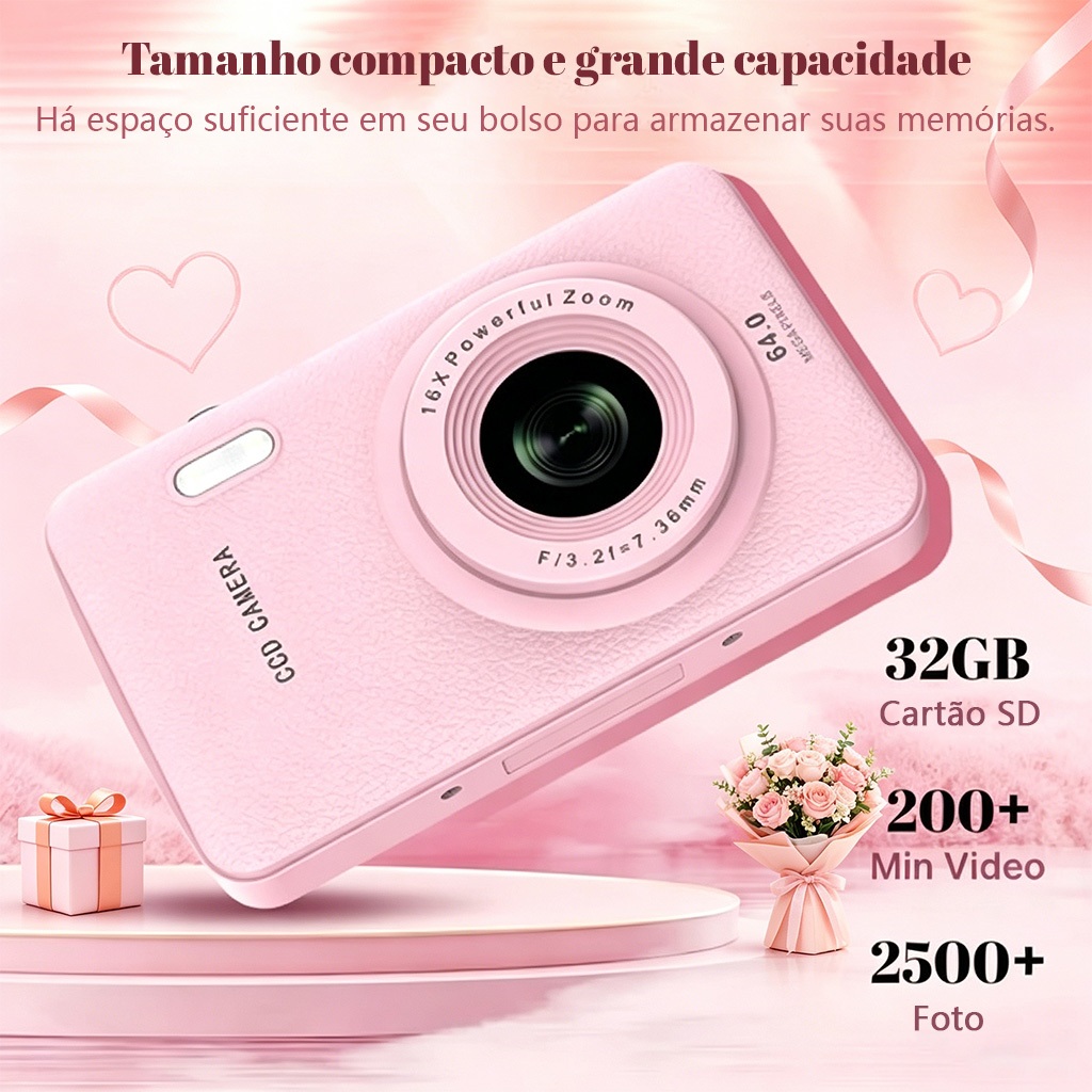 Câmera digital HD 1080P Câmera digital recarregável de 2,4 polegadas com zoom 16x compacto 44MP