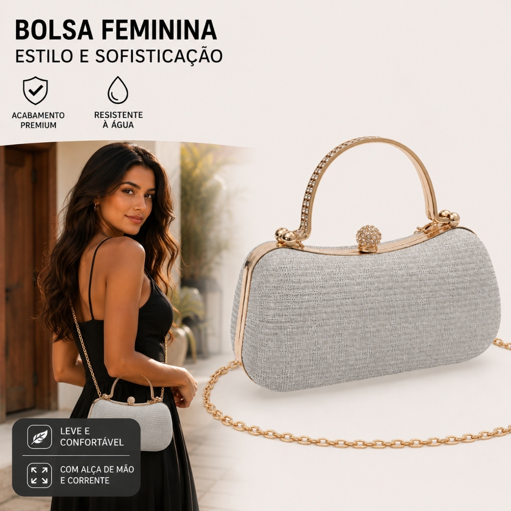 Bolsa Feminina De Banquete Clássica Com Decoração De Strass E Fecho De Mão Para Festa De Música Vip