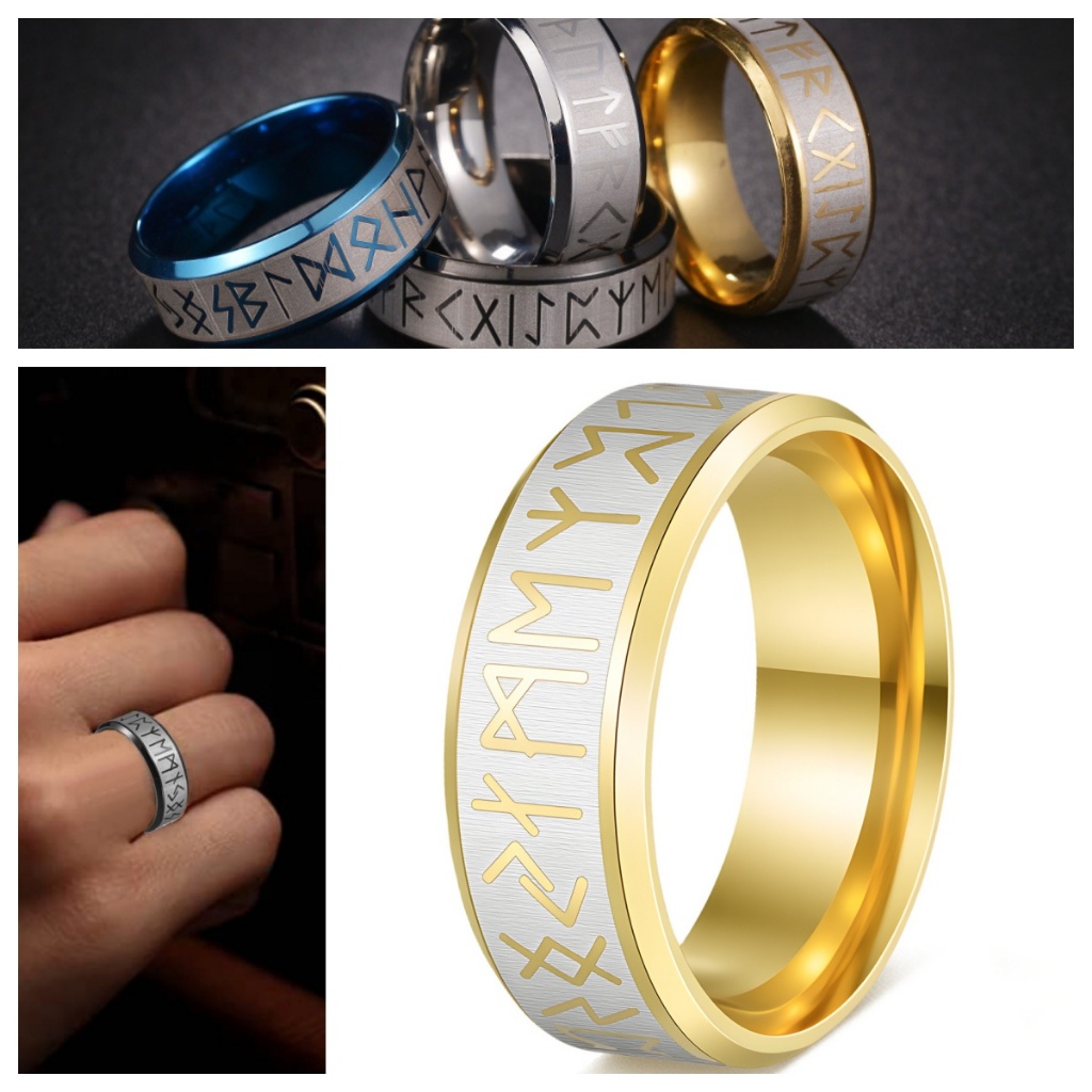 Fedsolife Anel Pirata Nórdico 8mm Aço Titânio Joias Masculinas Anel Viking Pulseira Runa Escura