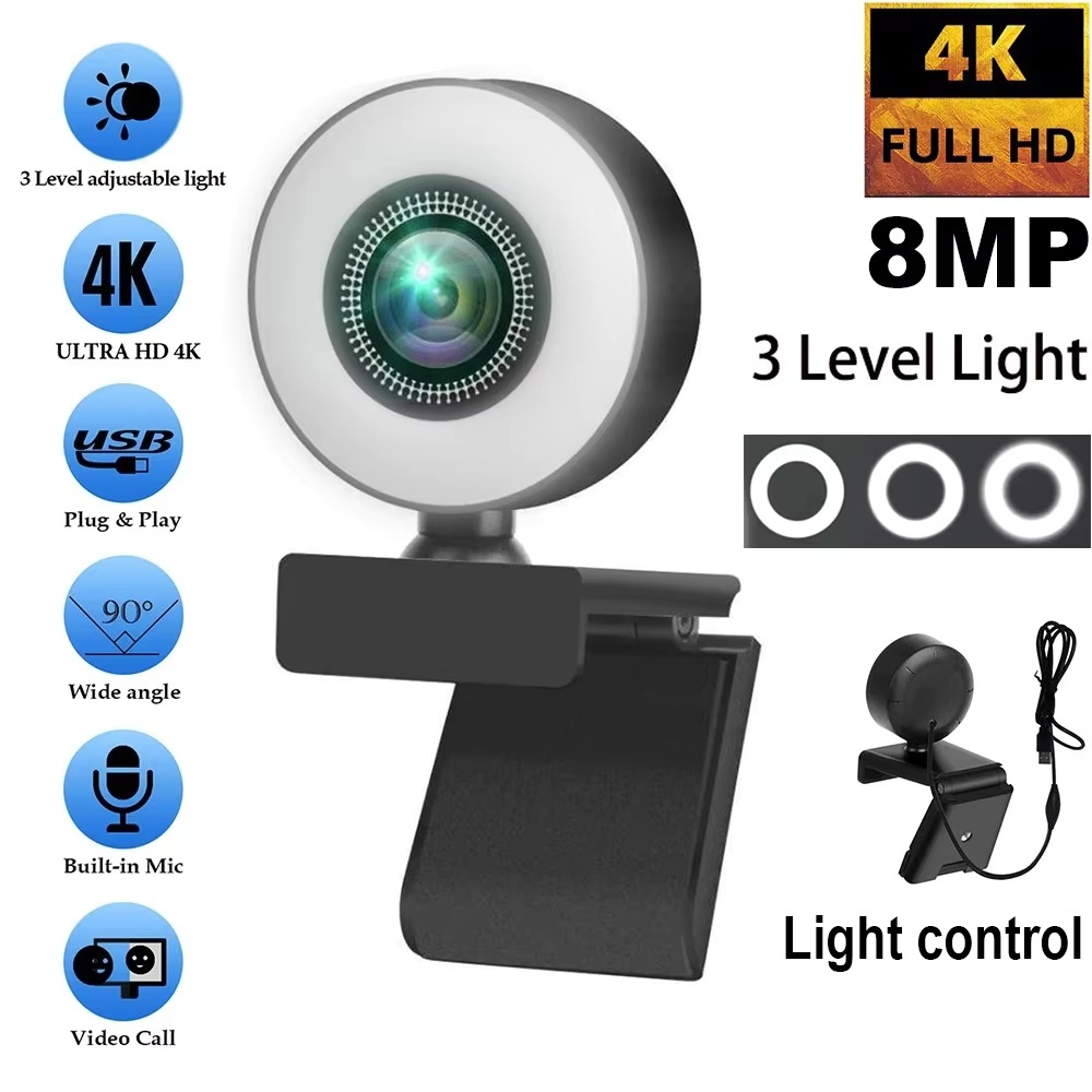 1080P Webcam LED Luz De Preenchimento USB 1080P Full HD Câmera Web Com Microfone Transmissão Ao Vivo Para PC Portátil Ch