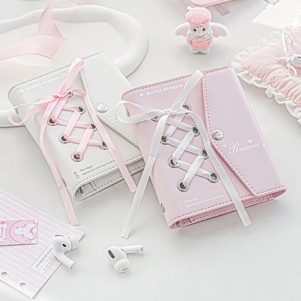 Penlab Doce Estilo Balé Caderno De Couro Do Plutônio Com Fita Diário Cartão Claro Bolso M5 Livro Photocard Fichário Plan