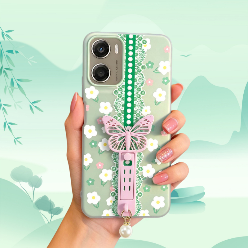 Capa De Telefone Com Suporte De Borboleta E Flor De Renda Motorola Moto G56 G55 G54 G53 G52 G35 G34 G32 G22 G23 G24 Powe