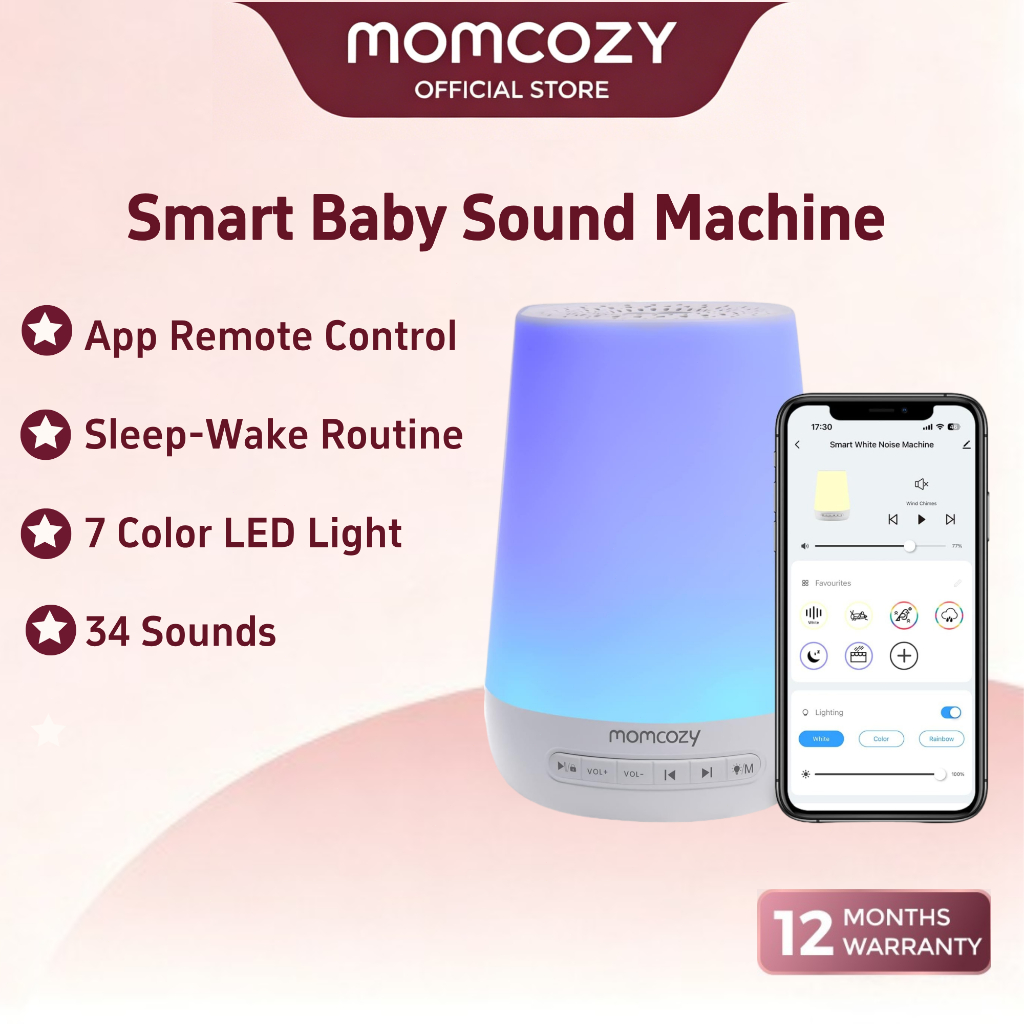 Máquina De Ruído Branco Momcozy Para Bebês Dormindo Com Luz Noturna Treinador De Dormir Crianças 34 Sons Calmantes App C